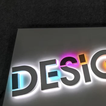 Изготовленные на заказ буквы обратного канала из нержавеющей стали с 3D светодиодной подсветкой внешнее украшение логотип halo lighting