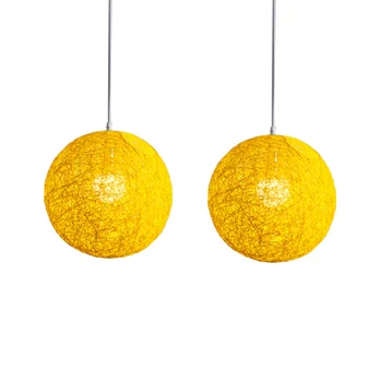 2X Желтых бамбуковых, ротанговых и пеньковых шариковых люстры Индивидуального творчества Сферический Ротанговый абажур-гнездо