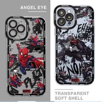 Чехол для Телефона iPhone 11 13 Pro Max 15 Plus 12 Mini 14 Pro 8 7 6s SE X XS XR Прозрачный Силиконовый Чехол Marvel Spiderman Venom Cover Bag
