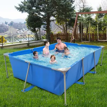 [Срочная распродажа] Прямоугольный бассейн с металлическим каркасом 9,6x6,8x1,8 ФУТОВ, Переносной надземный бассейн Easy Set Pool Family Blue [На складе в США]