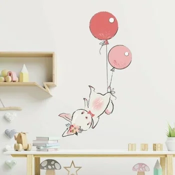 Милый кролик с воздушным шаром, наклейки на стену, Детская комната, спальня, домашняя роспись, виниловые наклейки