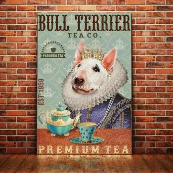 Плакат с изображением собаки-бультерьера, металлические жестяные вывески Tea Premiumtea, школьный сад, кофейня, бар, гараж, клуб, кухня, стена дома