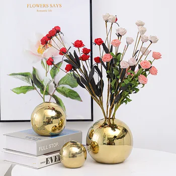 Керамическая ваза с золотым гальваническим покрытием, ваза для цветов, горшок современного искусства для интерьера Дома, гостиной, офисного стола, украшения стола, подарки