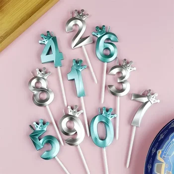 Украшения торта с номером 0-9 Романтическая Синяя Корона Свечи с номером Топпер для украшения торта с Днем рождения Королева Душа ребенка