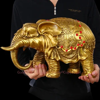 55 см большой # безопасность домашнего офиса, удача в бизнесе, эффективный Талисман # Золотой Таиландский индийский слон # Статуэтка слона из латуни