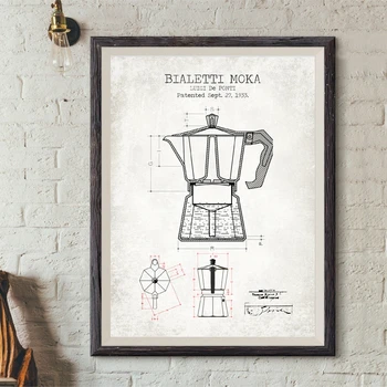Кофейник, патентные плакаты и принты, плакат Bialetti Moka, Кофейный чертеж, художественная картина, холст, живопись, художественный декор для стен кухни