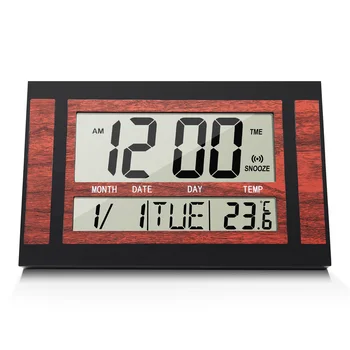 Цифровые настенные часы LCD С большим количеством времени, Температурный Календарь, Будильник, Настольные часы, Современный дизайн, Офис, Дом, Черный