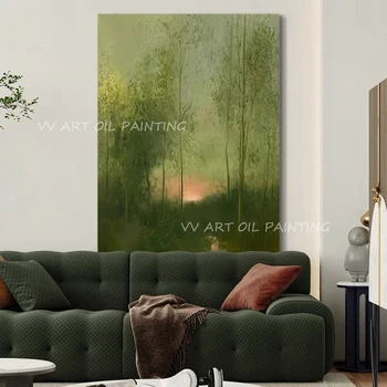 Зеленый пейзаж искусство мода текстура стен изображения гостиная ручной холст картина маслом художественный плакат украшение спальни подарок