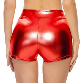 Женские блестящие горячие брюки Шорты для рейв-вечеринок с высокой талией Клубная одежда металлические фестивальные шорты для танцев на шесте Дискотека