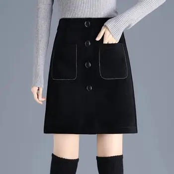 Женская сумка, юбка на бедрах, Повседневная юбка большого размера, Женская юбка-карандаш с высокой талией, Офисная Женская Элегантная Твидовая шерстяная юбка G133