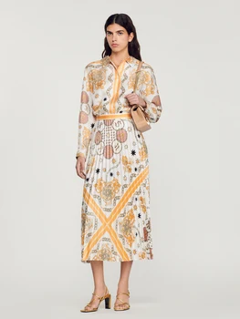 Летние женские комплекты из двух частей, рубашка с длинными рукавами и французским винтажным принтом в богемном стиле + платья для женщин