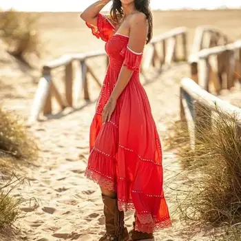 Очаровательное Длинное платье без бретелек, пляжное платье-бандо, Элегантное пляжное платье в стиле бохо для леди