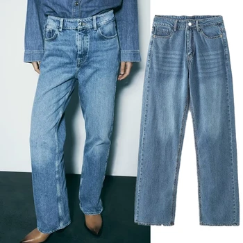 Выстиранные светло-голубые джинсы с прямыми штанинами Jenny & Dave, Свободные повседневные джинсовые брюки, женские винтажные джинсы Mommy Jeans с высокой талией