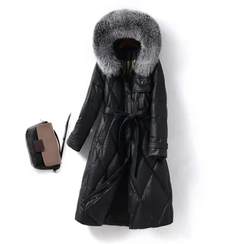 Новая зимняя женская пуховая куртка с воротником из лисьего меха, овечья кожа, утолщенный утеплитель и ветрозащитный капюшон, парки