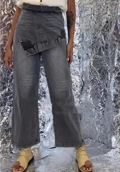 Повседневные джинсы с карманом для брюк для женщин, прямые однотонные джинсовые брюки с высокой талией, осенние женские новинки 2023 года