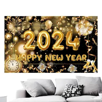 Украшения с Новым годом 2024, Фейерверк, воздушный шар, Новогодний фон, Обратный отсчет Нового года, декор для вечеринки, фон для фотографии, баннер