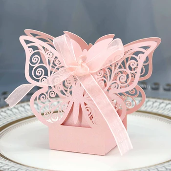 коробки конфет с бабочками 5шт, вырезанные лазером, Полые Подарки в виде бабочек, коробка конфет с лентой, детский душ, принадлежности для свадьбы, Дня рождения