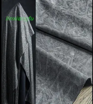 Дымчато-серая матовая кожа на ощупь, матовая ткань в полоску с креативным рисунком, переработанная дизайнерская ткань для одежды 