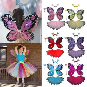 Праздничный реквизит со светящимся крылом бабочки, светодиодное крыло эльфа, милые наряды для девочек на Хэллоуин, светящееся крыло бабочки