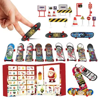 Адвент-календарь для мини-скейтбординга на пальцах 24 дня Рождественский календарь обратного отсчета Движения пальцев Скейтборд Рождественские подарки для детей Мальчиков