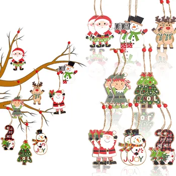 4шт Рождественская мультяшная красочная кукла-эльф, деревянные Подвесные подвески, Рождественская Елка, Санта-Клаус, Снеговик, Лось, Ноэль, Орнамент, Счастливого Рождества