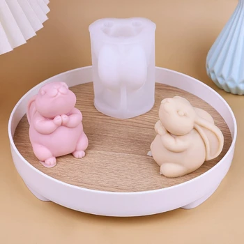 Ушастый кролик Силиконовая форма для свечей 3D Животные поделки Смола Гипсовая форма для мыла DIY Шоколадный ледяной блок Инструмент для выпечки Подарок для дома