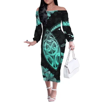 HYCOOL Club Полинезийское Племенное Женское Платье Миди, Облегающее Сексуальное Платье С Открытыми Плечами, Элегантное Платье С Длинным Рукавом Для Вечеринки 2021, Летняя Осенняя Одежда