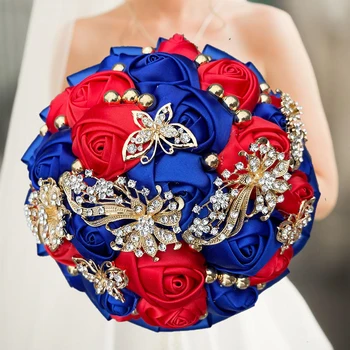 Высококачественные красные и королевские свадебные цветы, романтический букет невесты с бриллиантом для украшения свадьбы