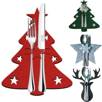 Рождественский держатель для ножей и вилок из 4шт Лося, Рождественская елка, сумка для столовых приборов, карманный органайзер для посуды из нетканого материала, украшение стола