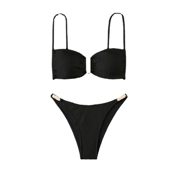 Однотонные сексуальные купальники, женский комплект бикини из двух частей, пляжная одежда, купальник с открытой спиной, летний модный купальник в пляжном стиле