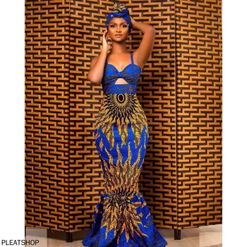 Женское африканское модное платье с цифровым принтом, подтяжками в виде рыбьего хвоста, длинная юбка, популярное, европейское и американское, новинка