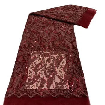 Зеленая ткань с пайетками 2023 г. Красный Высококачественный тюль Французская сетка Нигерийские кружевные ткани для свадебного шитья
