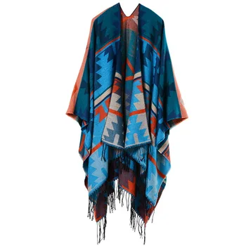 Удлиненная шаль в виде геометрических ромбов, кашемировый плащ, дорожная накидка в этническом стиле для женщин.