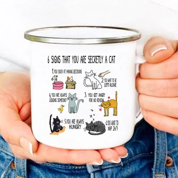6 Признаков Того, Что Вы Тайно Являетесь Котом Кружки С Принтом Забавные Креативные Кофейные Эмалированные Чашки Кружка Для Питья Молока Ручка Посуда Для Питья Подарок Любителю Кошек