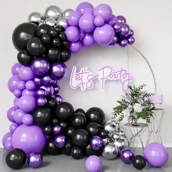 134шт Фиолетовый черный серебристый набор гирлянд из воздушных шаров на день рождения, раскрытие пола, детский душ, украшение воздушными шарами для вечеринок