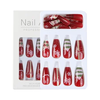 Рождественские красные искусственные ногти Тонкие, легко наносятся и снимаются накладные ногти для начинающих маникюристок