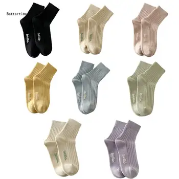 Хлопчатобумажные носки B36D, модные носки-пинетки, Носки до щиколоток с простыми буквами, однотонные носки, Носки средней длины для женщин, подарки