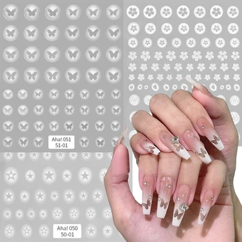Белые полупрозрачные наклейки для ногтей в форме бабочки в форме сердца в форме звезды, дизайн Love Heart Cherry Blossom, Полая наклейка для украшения ногтей.