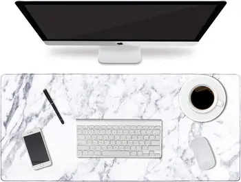 Коврик для Офисного стола 35,4 × 15,7 Большой Игровой Коврик Для Мыши Прочный Удлиненный Коврик для Компьютерной Мыши с Нескользящей Резиновой Основой, Белый Мрамор3